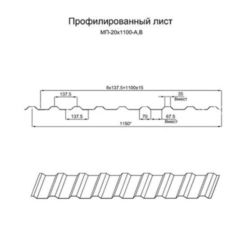 Профнастил МП20-1100 Полиэстер RAL-7005-0.45